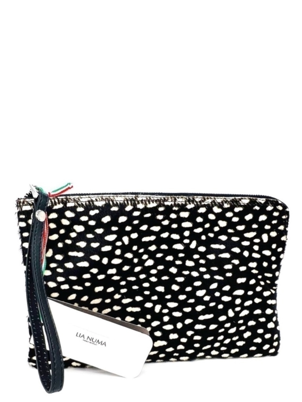 Lia Numa Clutch Wristlet Cowhide Animal Print Leather Black & White Bag New NWT